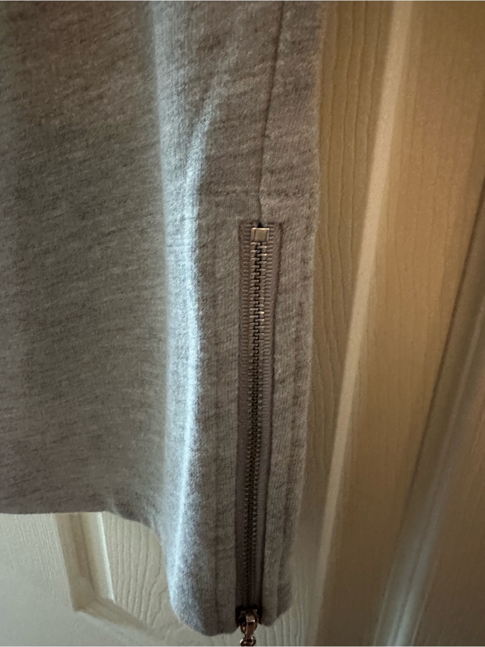 Silverwear gray comfy capris with zipper at bottom.